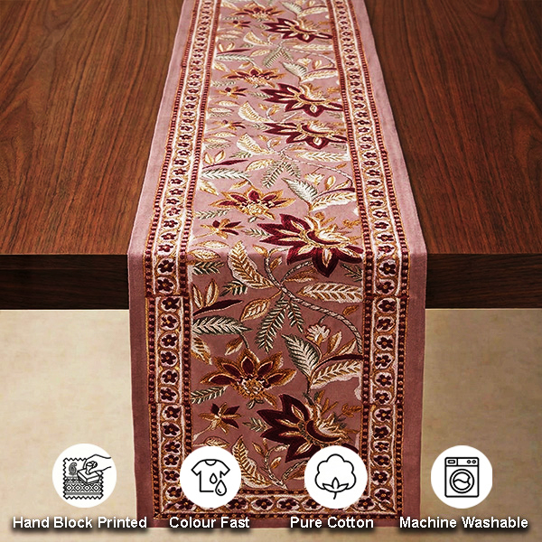 Marron And Pink Floral Table Runner