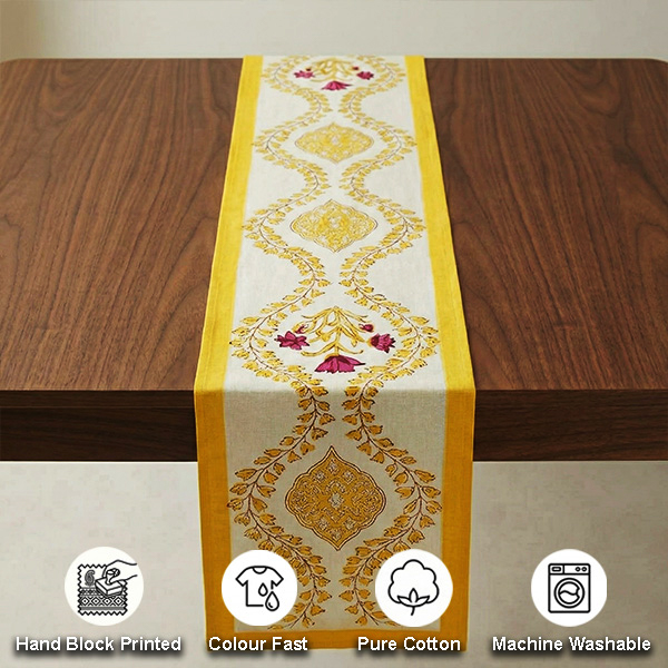 White And Yellow Floral Table Runner