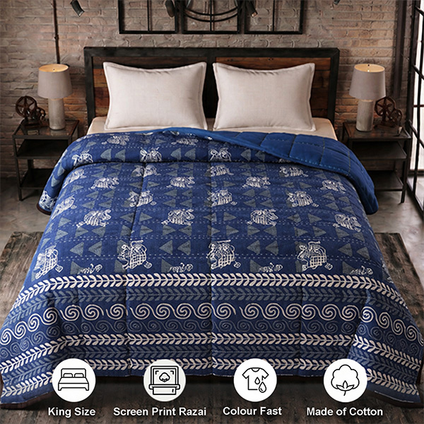 Indigo Blue King Size Screen Print Quilt