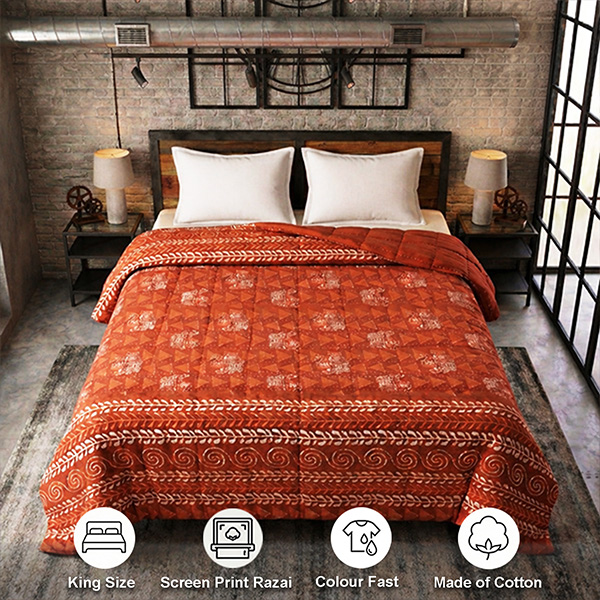 Brown and White King Size Screen Print Quilt