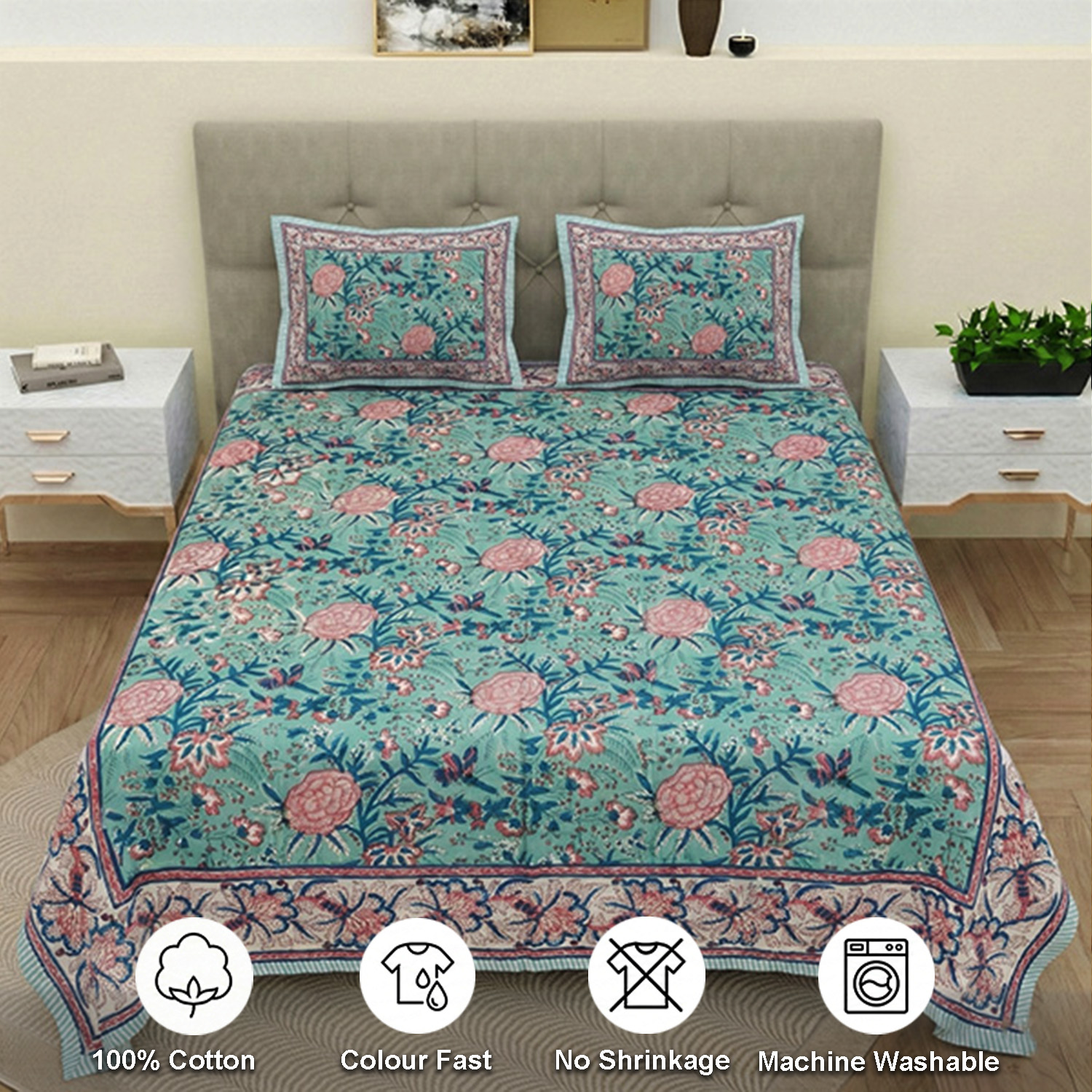 Light Blue Floral  Block Print Design