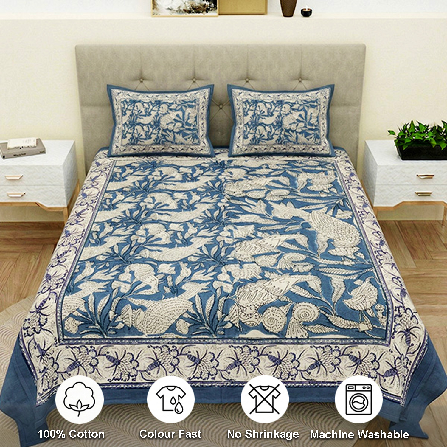 Light Blue Block Print Bedsheets