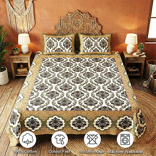 White and Dark Pink Screen Print Bedsheet