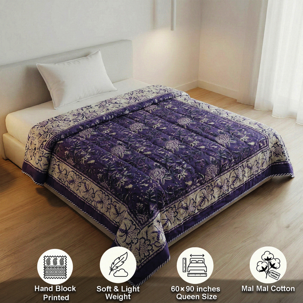 Purple And White Block Print Single Dohar