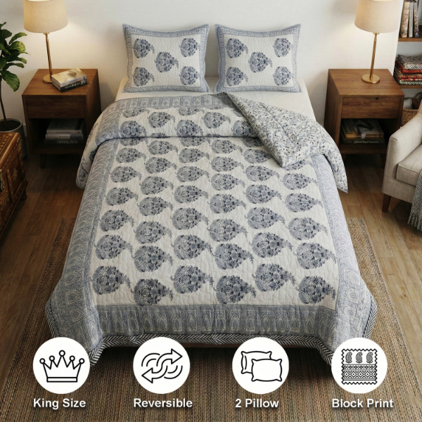 White and Grey Comforter Cum Bedcover
