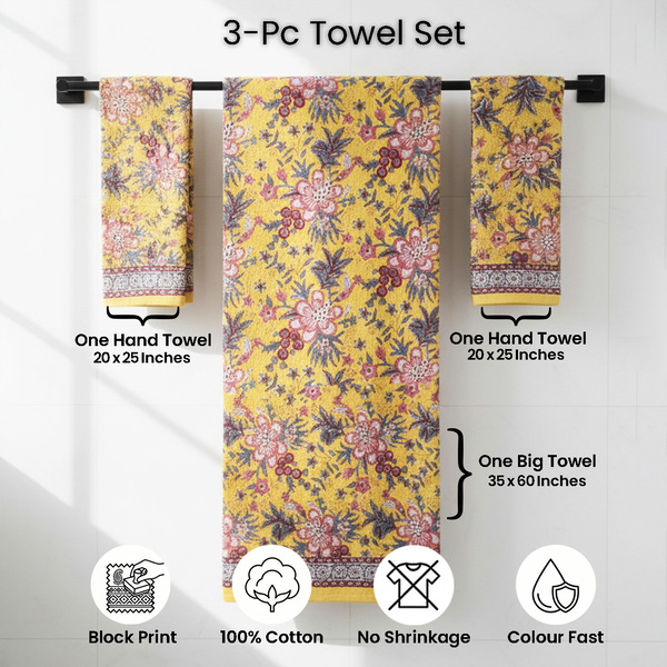 Yellow Floral Towel Sets