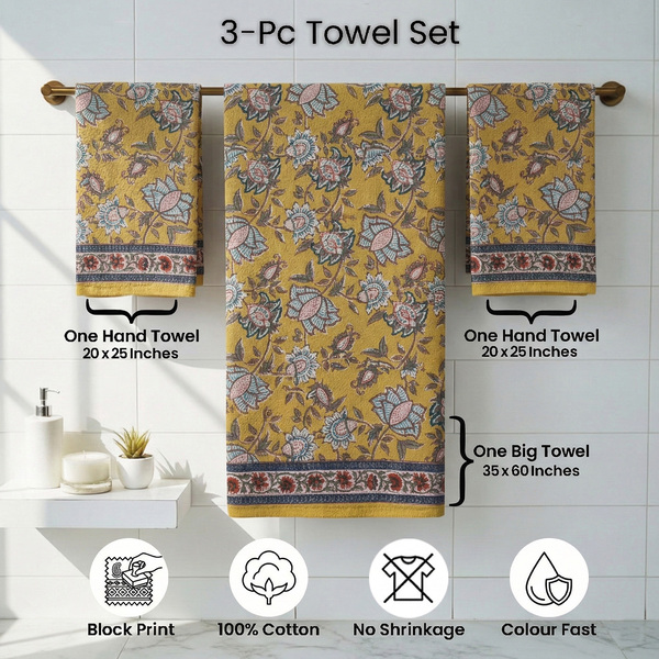 Yellow And Blue Floral Towel Sets