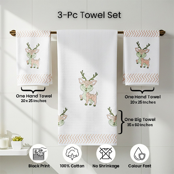 White Cartoon Deer Towel Sets