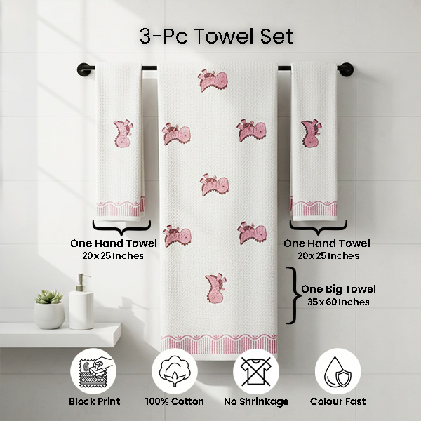 White Cartoon Dinosaur Towel Sets