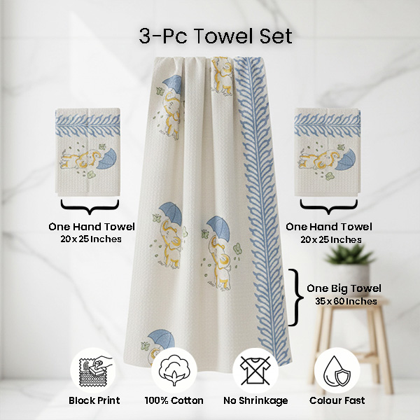 White Cartoon elephant Towel Sets