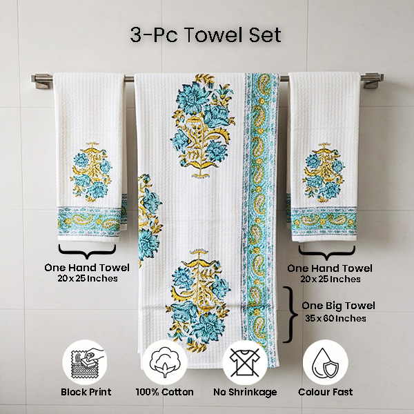 White Floral Motifs Towel Sets