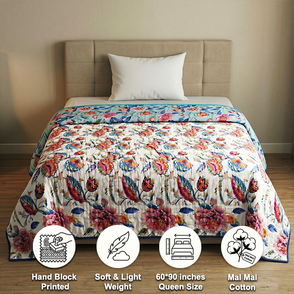 Cream and Mustard Reversible Screen Print Single Dohar