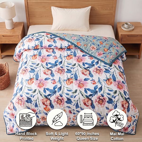 Cream and Mustard Reversible Screen Print Single Dohar