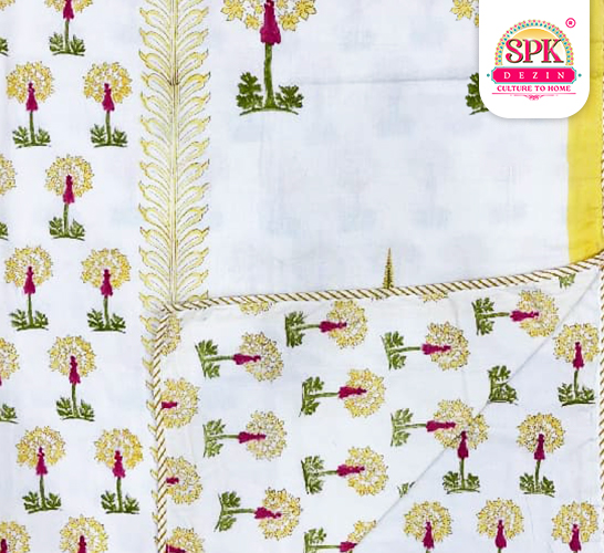 lightweight cotton dohar for summer White and Yellow 