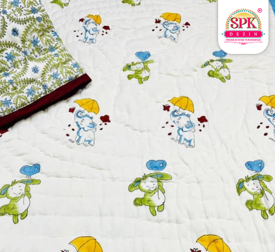 100% cotton razai for infant White �with Animal Motives