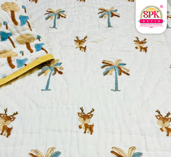 100% cotton razai for infant White with Trees,