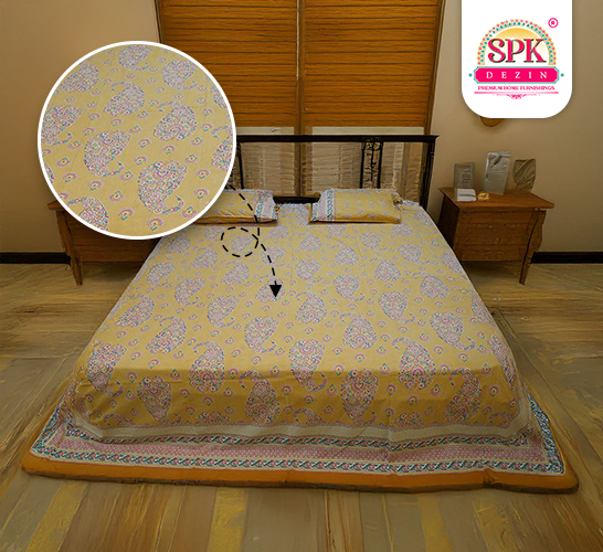 Yellow, Screen Print, 90 X 108, 100% Cotton