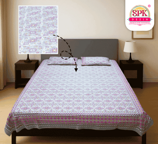 modern screen print bedsheet queen size White & Purple