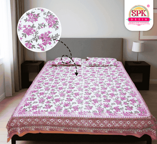 contemporary design double bed sheet White and Pink