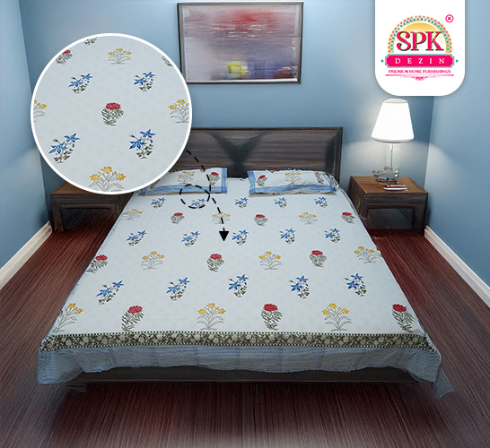 White, Block Print, 90X108, 100% Cotton