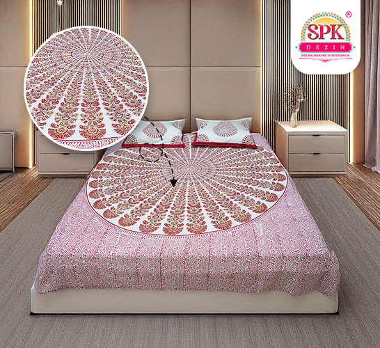 Pink & White, Block Print, 90X108, 100% Cotton