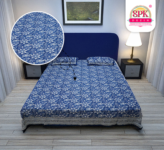 Blue, Block Print, 90 X 108, 100% Cotton