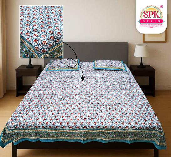 traditional double bed block print sheet