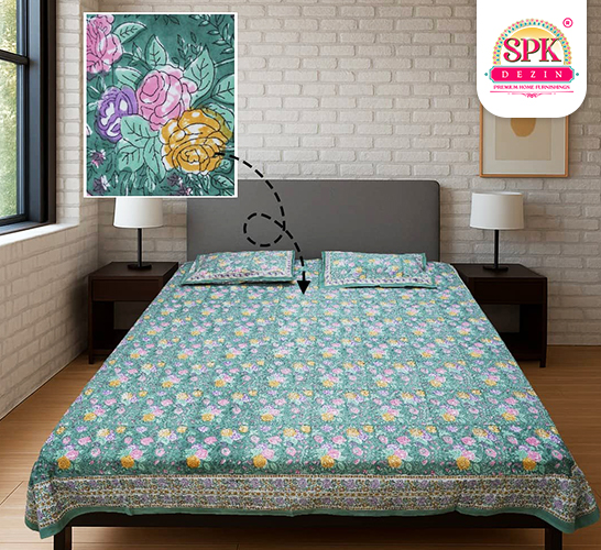 traditional ajrakh print cotton bedsheet