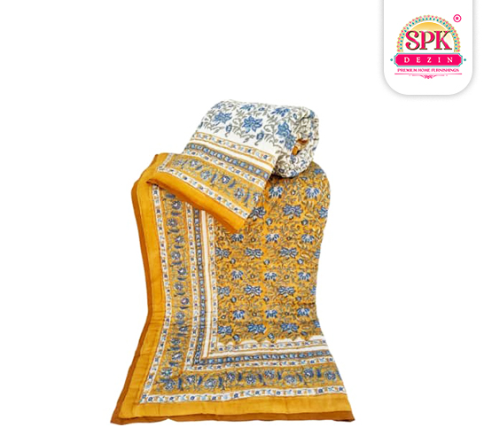 lightweight razai for winter Yellow, 60x90, Block Prints