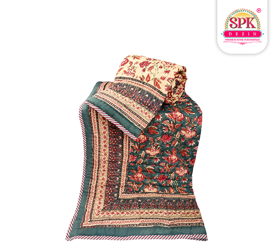 hand block print cotton razai quilt Yellow