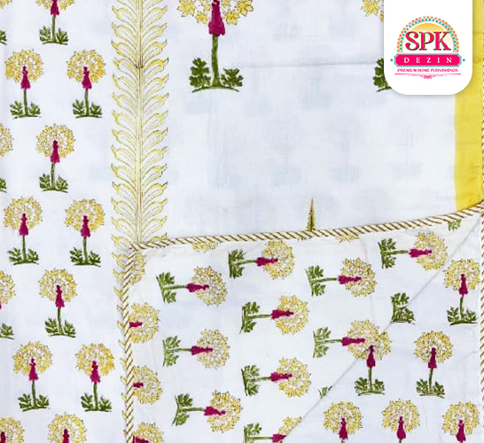 lightweight cotton dohar for summer White and Yellow 