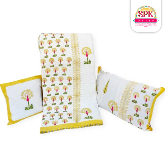 Cotton Comforters White and Yellow