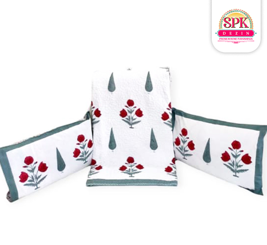 Cotton Comforters White, Green and Red