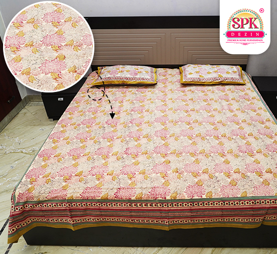 Brown Aabha Double Bed Block Print Bedsheet Cotton