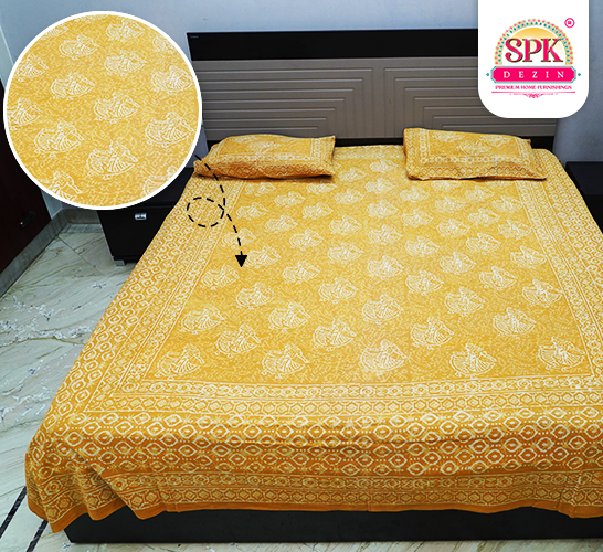 Mustard Yellow Mohini Double Bed Block Print Bedsheet Cotton