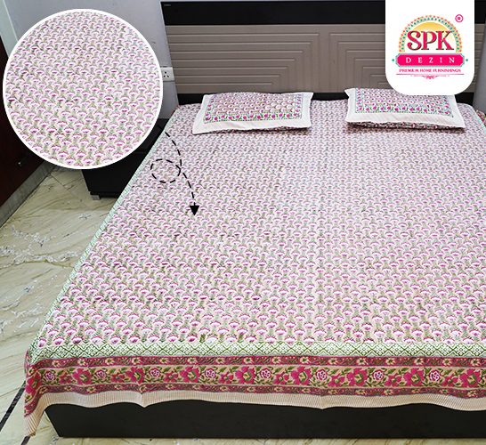 Purple & Pink Roopika Double Bed Block Print Bedsheet Cotton